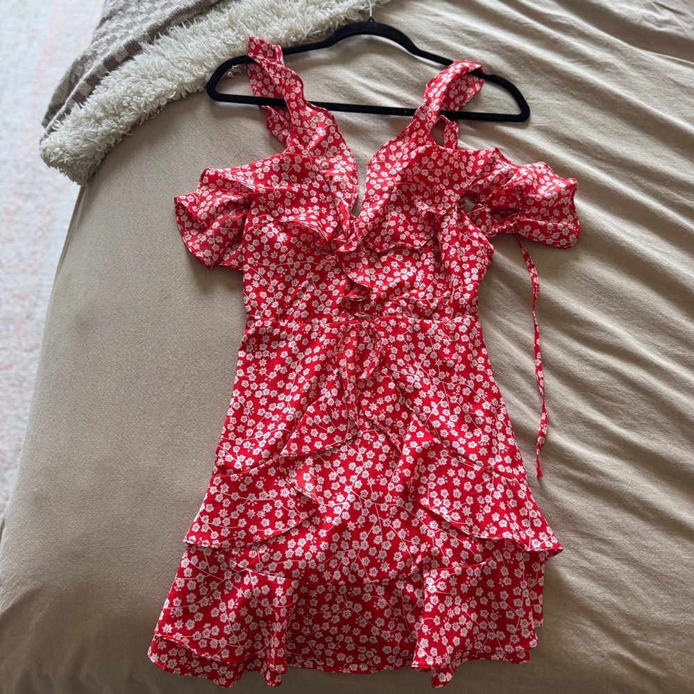 Oh Polly Floral Red Ruffle Dress - Picture 2 of 4